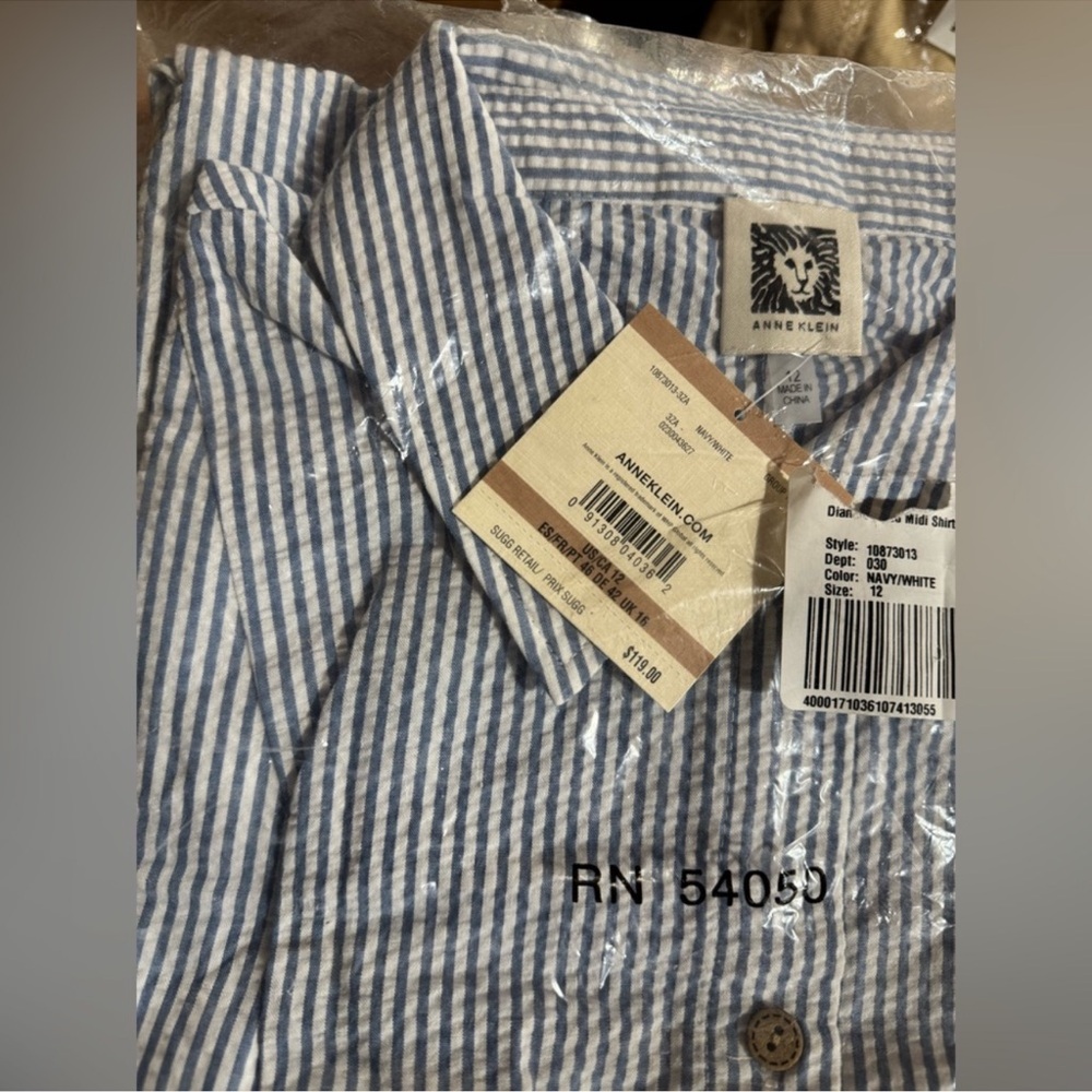 🎉LAST PIECE🎉ANNE KLEIN Seersucker‎ Diane Midi Shirt Dress - Picture 5 of 6